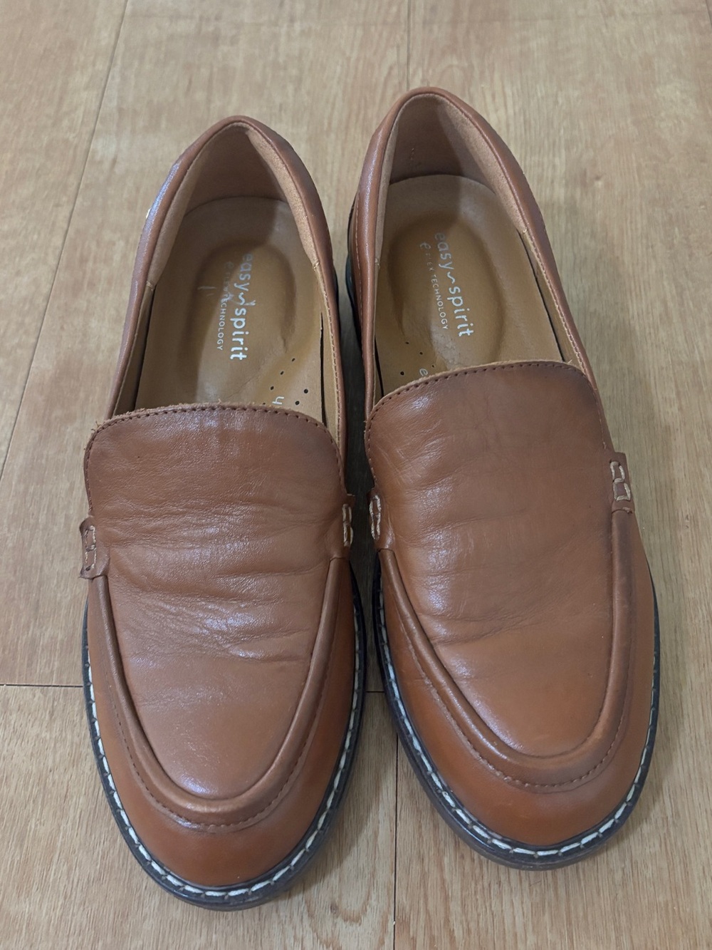 Easy Spirit Women’s Cognac Leather Slip-On Loafers